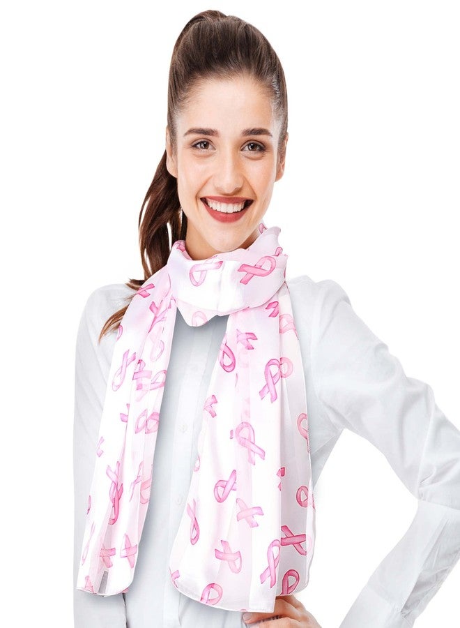 CBC Crown Women's Lightweight Pink Ribbon Silk Feeling Satin Striped 13"x60" Scarf (Pink Ribbon - White) - Image 2